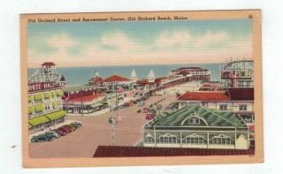 Me Old Orchard Beach Maine Antique Linen Post Card Old Orchard St & Amusements