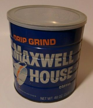 Vintage Pre - Bar - Code Maxwell House 48 Oz.  Coffee Can With Lid