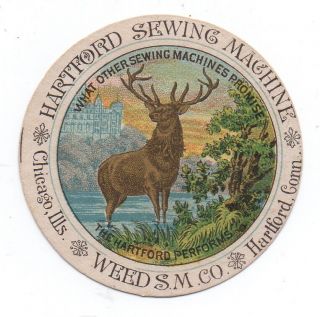 1890s Circular Trade Card For The Hartford Sewing Machine With Stag