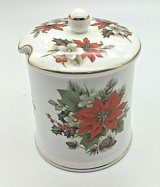 Vintage Fortnum & Mason Christmas Poinsettia Porcelain Lidded Tea Canister