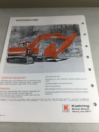 Bantam,  Koehring C260 Excavator Sales Brochure,  Literature 3