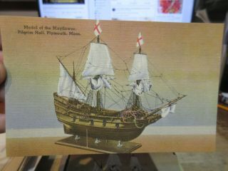 Vintage Old Massachusetts Postcard Model Of Mayflower Ship Boat Plymouth Pilgrim