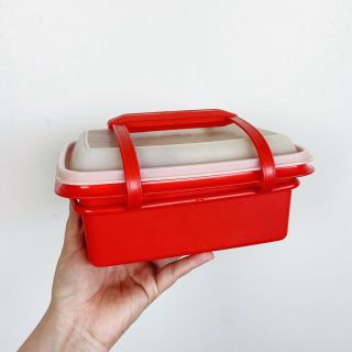 Vintage Tupperware Pak N Carry Lunchbox 1254 In Paprika Orange 2