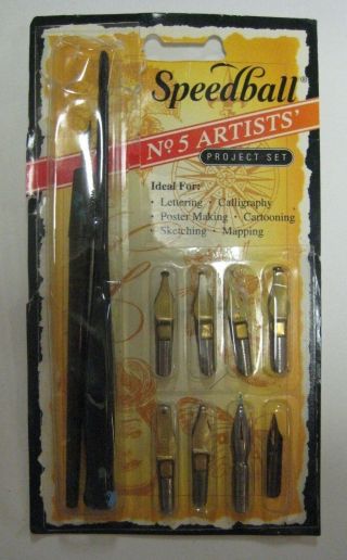 Vtg Speedball No.  5 Artists Calligraphy Pen & Nib Set For Lettering Drawing