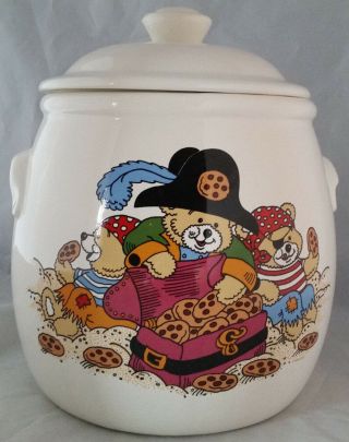 Vintage 1985 Chd Treasure Craft Cookie Treat Jar Teddy Bear Pirates Ceramic