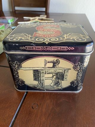 Vintage Singer Sewing Machine Metal Tin Box -