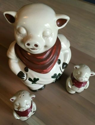Vintage Smiley Pig Cookie Jar Red Scarf,  S & P 2