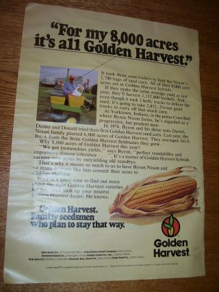 Vintage Seed Corn Advertising - 10 " X 14 " - Golden Harvest Seed Corn - 1970 ?
