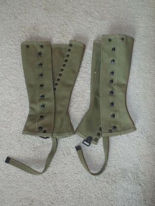 Vintage Post Ww2 Us Military Leggings Spats Size 1r Khaki Canvas Dated 6 - 7 - 48