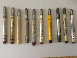 10 Vintage Bullet Pencils - 4 Okla.  City,  6 Kingfisher,  Ok (1 Is A John Deere)