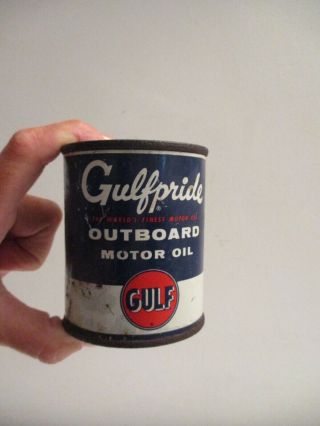 Vintage One Half Pint Gulf Gulfpride Outboard Motor Oil Can Nos Can