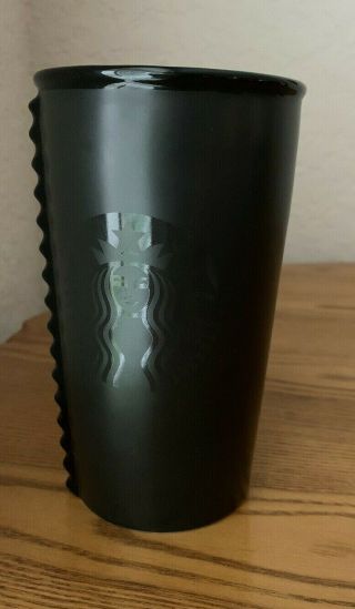 2015 Starbucks Black Matte Studded Ceramic Double Wall Travel Mug Tumbler No Lid