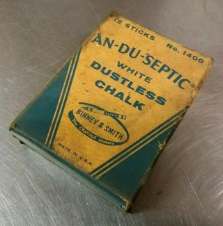 Vintage Binney & Smith An - Du - Septic No.  1400 White Dustless Chalk,  Made In Usa