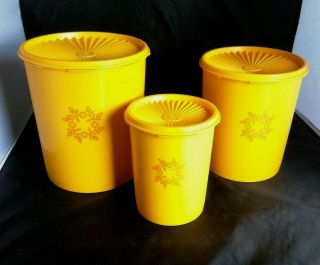 Vtg Tupperware Servalier Canisters Set Of 3 With Lids Maize Yellow Orange Usa