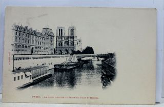 France Paris Le Petit Bras De La Seine St Michel Bridge Pont Postcard Old View