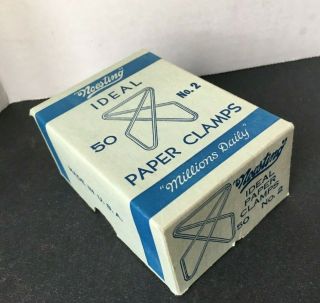 Vintage Office Stationary Supply Noestring Ideal Paper Clamps 2 Orig Box 1950s