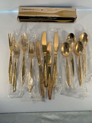 3 - Royalton Elegance Gold Plated Stainless Flatware Silverware Spoon Knife Fork