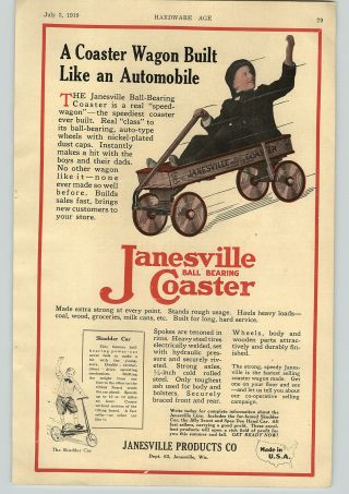 1919 Paper Ad Janesville Coaster Wagon Jay - Bee Dolls Lightning Guider Snow Sled