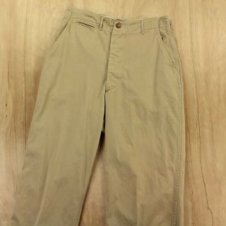 Vtg Wwii Ww2 Us Army Khaki Twill Pants Trousers 30 X 29 Button Fly Military 40s