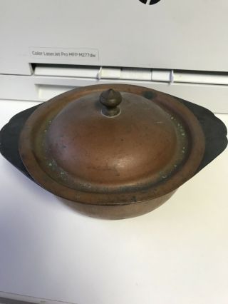 Vintage Joseph Heinrichs Covered Dish Bowl Pure Copper & Sterling Silver (kt)