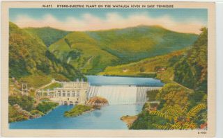 Postcard Tn Hydro Electric Plant Watauga River East Linen Vintage Old View