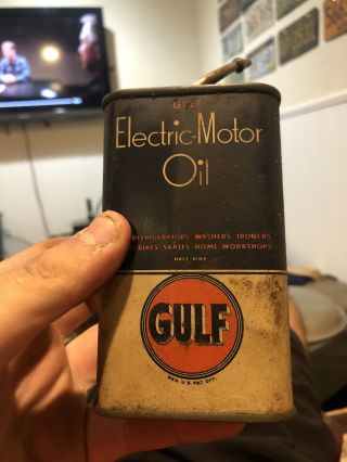Vintage Gulf Electric Motor Oil Handy Oiler Lead Top Tin Can