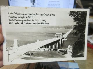 Vintage Old Washington State Postcard Seattle Lake Floating Bridge Real Photo