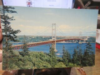 Vintage Old Washington State Postcard Tacoma Narrows Bridge Replaced Collapsed