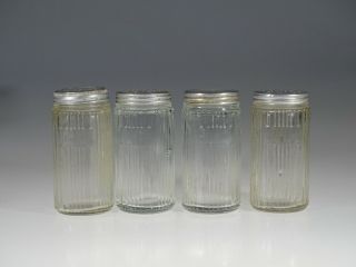 Set Of 4 Vintage Hoosier Dominion Glass Crystal Ribbed Small Spice Jars C.  1925