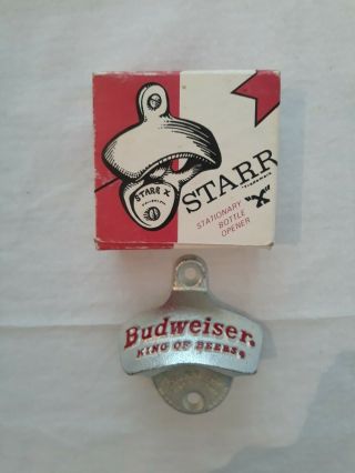 Vintage Bud King Of Beers Starr X Wall Mount Bottle Opener W/ Box Nos Budweiser