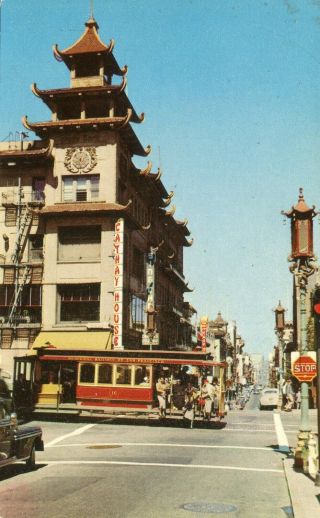 Sf China Town - Grant Avenue Cable Tram Tramway Old Chrome Postcard