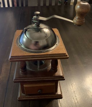 Vintage Wooden & Metal Coffee Grinder With Drawer - Fully Functional