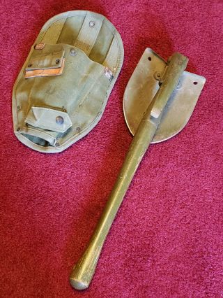 Us Military 1952 Folding Trench Shovel W Pick And Canvas Sheath
