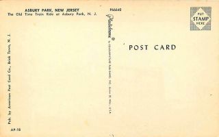 JERSEY POSTCARD: TILT A WHIRL & OLD TIME TRAIN RIDE ASBURY PARK,  NJ 2