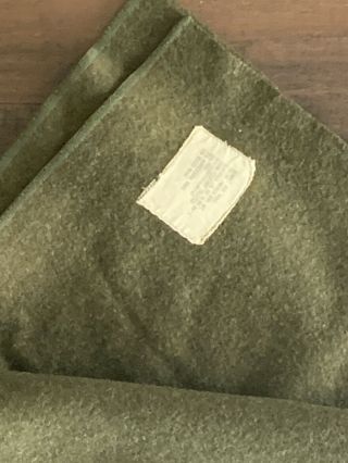 Vintage US Army Post WWII Era FCDA Wool Blanket Green Military Issue 2