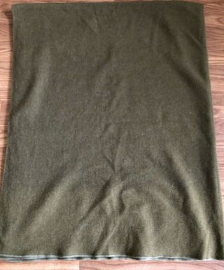 Vintage Military Us Army Dark / Olive Green Wool Blanket 76 " X 61 "