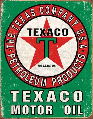 Texaco Motor Oil Weathered Tin Metal Sign,  12.  5 " W X 16 " H