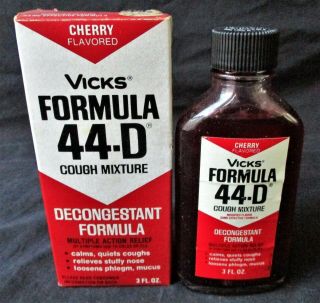 Vintage Nos Vicks Formula 44 - D Cherry Cough Mixture Decongestant Formula