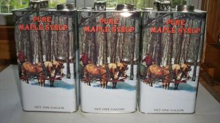 3 Vintage Maple Syrup Tins Cans 1984 1 Gallon Vermont