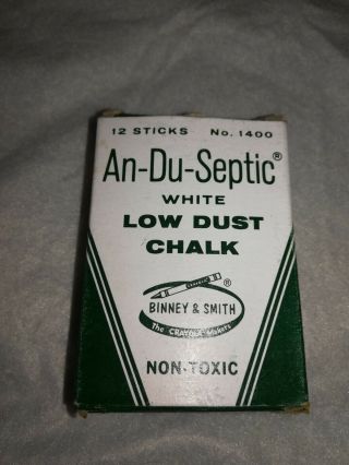 Vintage An - Du - Septic No.  1400 Binney & Smith White Dustless Chalk Box