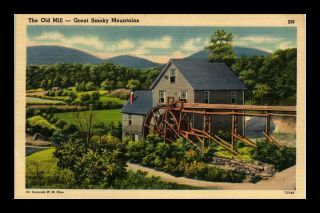 Old Mill Cherokee Indian Reservation Great Smoky Mountains Us Linen Postcard