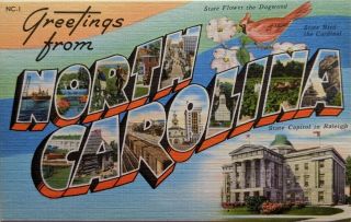 Old Large Letter Postcard Greetings From North Carolina Ashville N.  C.