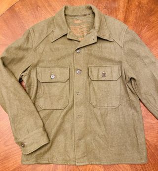 1953 Korean War Era Vtg Army Field Shirt Wool Olive Green 108 Military Medium