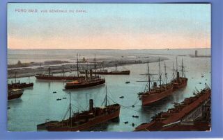 Old Vintage Postcard View Of The Suez Canal Ships Pord Said Egypt Africa