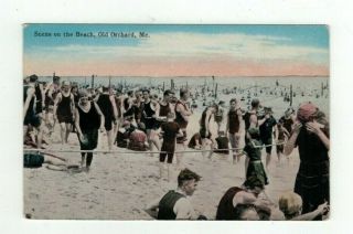 Me Old Orchard Maine Antique Post Card " Scene On The Beach "