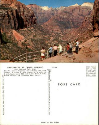 Switchbacks Zion National Park Utah Ut Tourists Panorama Old Postcard