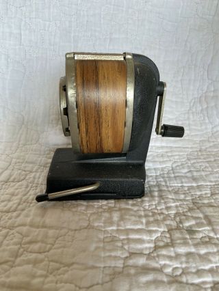 Vintage Boston Hand Crank Pencil Sharpener 8 Hole Sizes Wood Grain Appearance