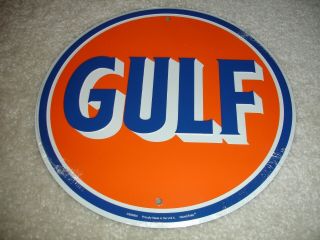Gulf Gasoline 12” Round Metal Circle Sign Auto Shop Garage Gas Station