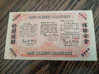Korea 1947 War Safe Conduct Certificate 100 Yuan Unc