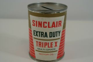 Sinclair Extra Duty Motor Oil Can Coin Bank 4 Oz Vtg Promotional Tin Container